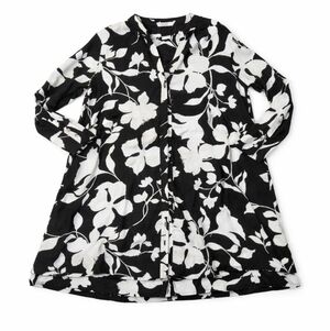 Cynthia Rowley 100% linen oversize button down floral black white tunic dress XS